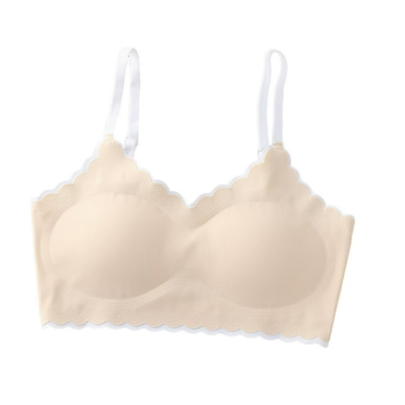 Seamless Sports Bras for Girl New Girls Training Bra Cotton Bralette Seamless Cami Crop Bras Traceless Thin Underwear Style B-1 Beige 140