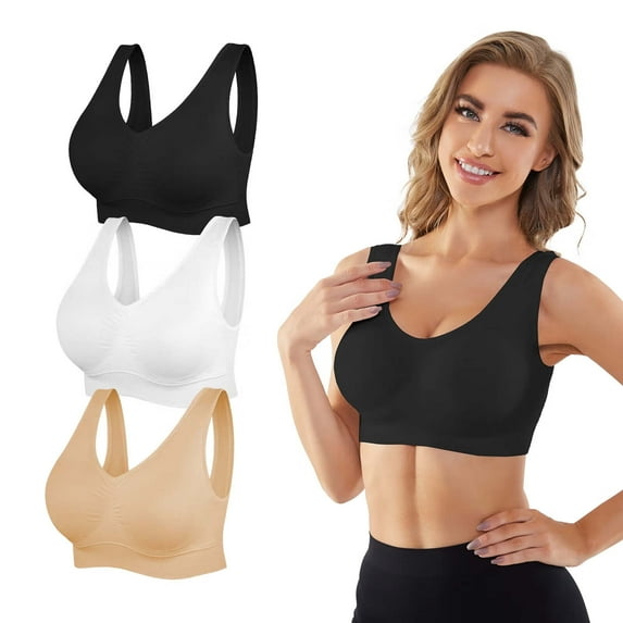 Seamless Sports Bras for Women 3 Pack,Wireless Bras Low Impact Sports Bra,Yoga Comfort Stretchy Bra with Removable Pads