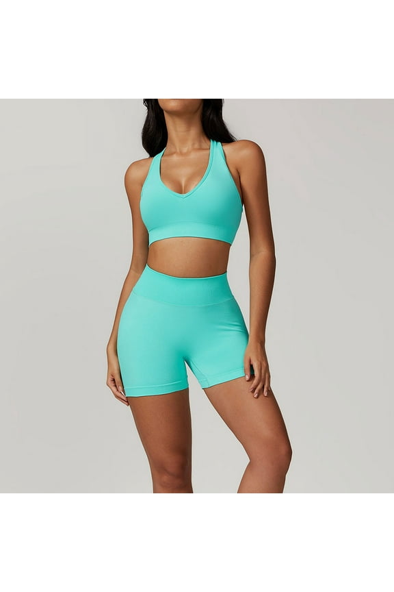 Seamless Sports Set 2PCS Women Clothes Fitness Tracksuit Yoga Suit Running Bra Workout Leggings High Waist Shorts Gym Sportswear