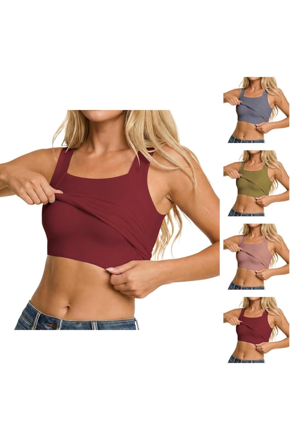 Seamless Square Neck Vest for Shapewear Compression Top, Tank Tops with Built-in Bra, Women's High Stretchy Sleeveless Slim Fit Cami