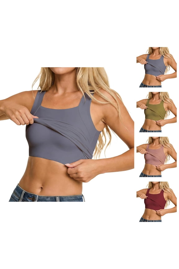 Seamless Square Neck Vest for Shapewear Compression Top, Tank Tops with Built-in Bra, Women's High Stretchy Sleeveless Slim Fit Cami