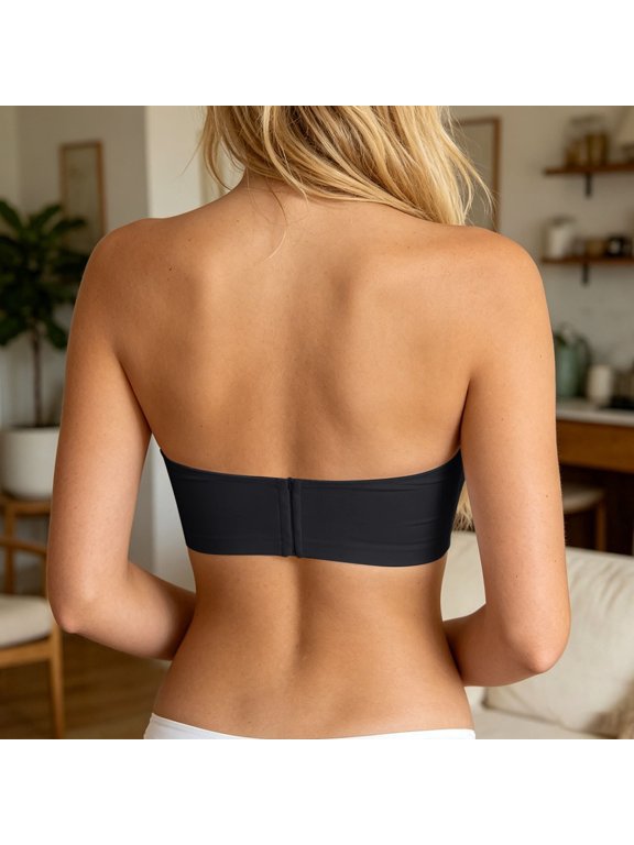 Seamless Strapless Bra for T Shirt Convertible Wireless Underwire Support Bralette Backless Dresses Off Shoulder Black XL