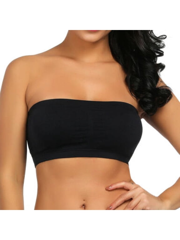 Seamless Stretch Bandeau Tube Bra Top Double Removable Strapless Size Padded Bandeau Bra Stretchy Women Top Plus