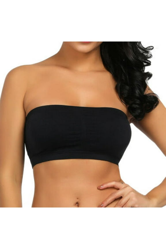 Seamless Stretch Bandeau Tube Bra Top Double Removable Strapless Size Padded Bandeau Bra Stretchy Women Top Plus