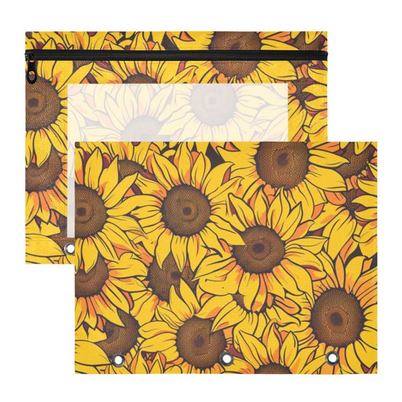 Seamless Sunflower Pattern 3-Ring Binder Pouches A4 Size Zipper Pocket File Storage 2 Packs