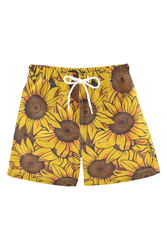 Seamless Sunflower Pattern Boys' Swim Trunks Board Shorts Beach Pants Bathing Bottoms XS