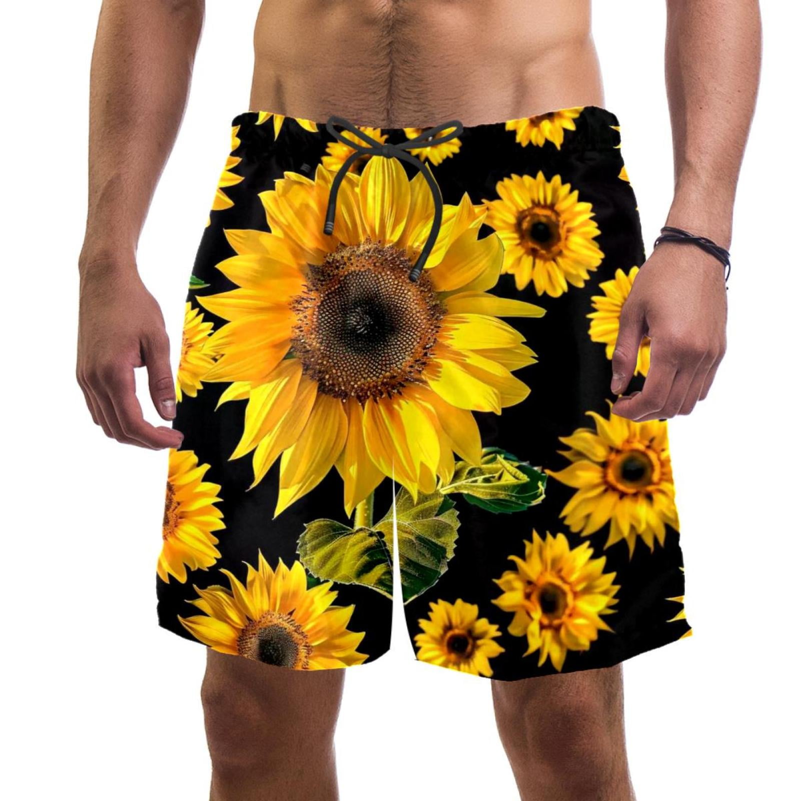 Seamless Sunflowers Men's Swim Trunks, Quick Dry Swimwear Bathing Suit