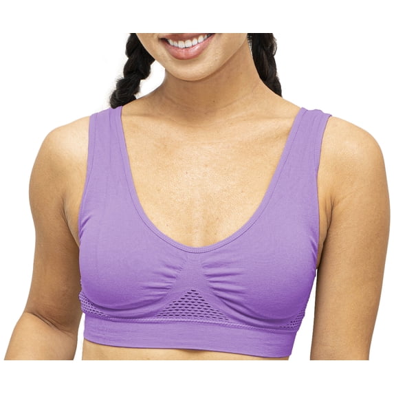 Seamless Support Wireless Comfort Bra - 3pc - Breathable Mesh Design, Anti-Chafing, Removable Pads, & Versatile Stretch Sports Freedom Bra - Lavender - Medium - 5 Star Super Deals