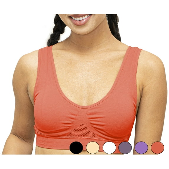 Seamless Support Wireless Comfort Bra - 3pc - Breathable Mesh Design, Anti-Chafing, Removable Pads, & Versatile Stretch Sports Freedom Bra - Red Salmon - 3X-Large - 5 Star Super Deals
