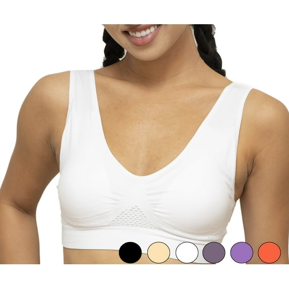 Seamless Support Wireless Comfort Bra - 3pc - Breathable Mesh Design, Anti-Chafing, Removable Pads, & Versatile Stretch Sports Freedom Bra - White - X-Large - 5 Star Super Deals