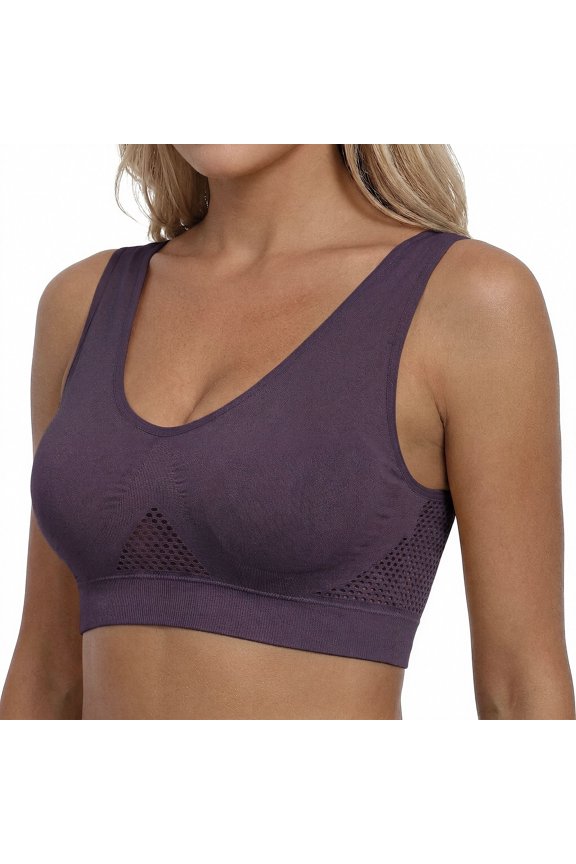 Seamless Support Wireless Comfort Bra - Breathable Mesh Design, Anti-Chafing, Removable Pads, Versatile & Easy Maintenance Stretch Sports Freedom Bra - Dusky Purple - 3X-Large