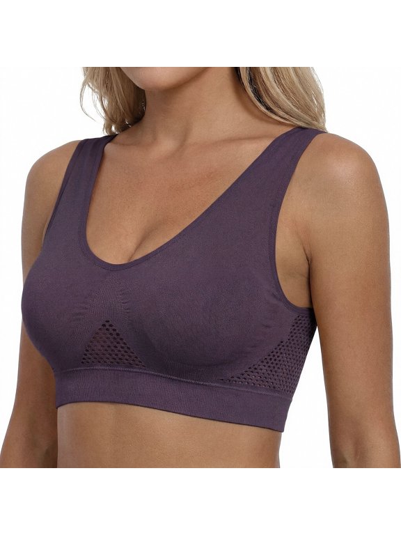 Seamless Support Wireless Comfort Bra - Breathable Mesh Design, Anti-Chafing, Removable Pads, Versatile & Easy Maintenance Stretch Sports Freedom Bra - Dusky Purple - 2X-Large