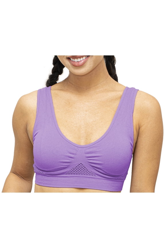 Seamless Support Wireless Comfort Bra - Breathable Mesh Design, Anti-Chafing, Removable Pads, Versatile & Easy Maintenance Stretch Sports Freedom Bra - Lavender - 2X-Large