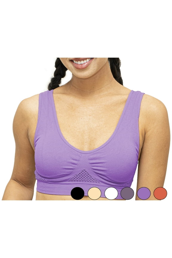 Seamless Support Wireless Comfort Bra - Breathable Mesh Design, Anti-Chafing, Removable Pads, Versatile & Easy Maintenance Stretch Sports Freedom Bra - Lavender - 2X-Large