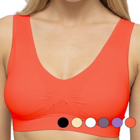 Seamless Support Wireless Comfort Bra - Breathable Mesh Design, Anti-Chafing, Removable Pads, Versatile & Easy Maintenance Stretch Sports Freedom Bra - Red Salmon - Large