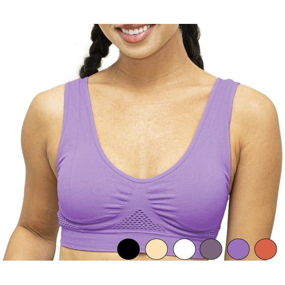 Seamless Support Wireless Comfort Bra - Breathable Mesh Design, Anti-Chafing, Removable Pads, Versatile & Easy Maintenance Stretch Sports Freedom Bra - Lavender - Small