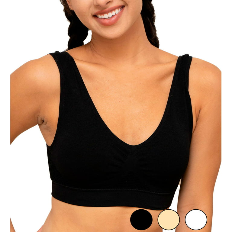 Women's Genie Bra Seamless 3-Pack - Solid Color Comfort Sports Bras 