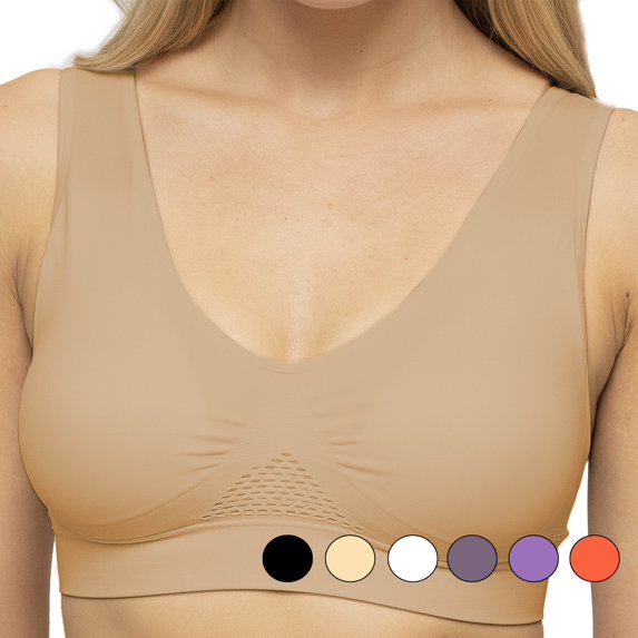 Seamless Support Wireless Comfort Bra - Breathable Mesh Design, Anti-Chafing, Removable Pads, & Versatile Stretch Sports Freedom Bra - Nude - Medium - 5 Star Super Deals