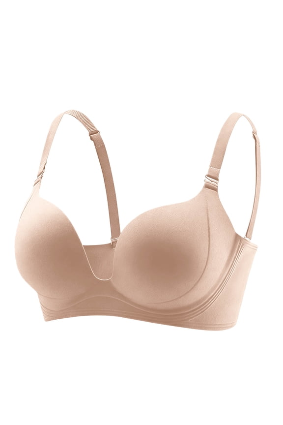 Seamless T-Shirt Bra for Women Wirefree Comfort Everyday Bra, Smooth Lightly Lined Molded Cups, Nude Beige,Size S