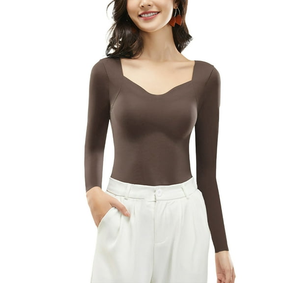 Seamless Thermal Underwear for Women Long Sleeve Sweetheart Neck Top Base Layer Cold Weather Winter Slim Fit Basic