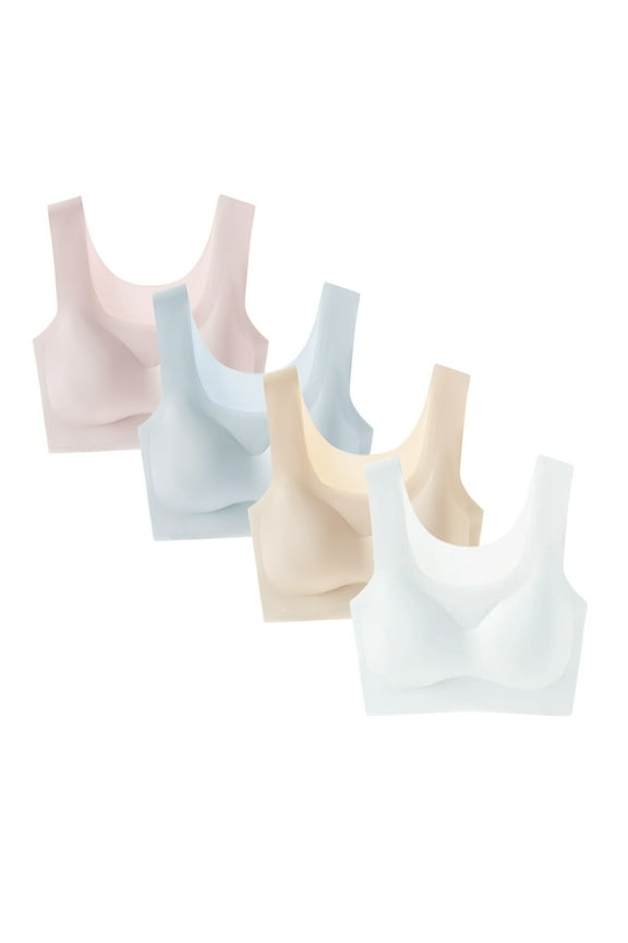 Seamless Training Bras,Teen Removable Bra Soft Light Sports Bra for Girls 8-16(4 Pack)
