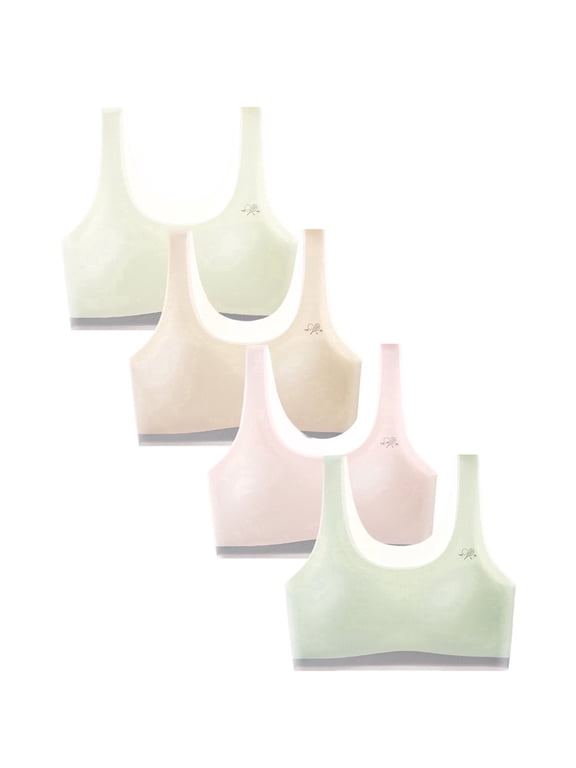 Seamless Training Bras W/ Lightweight Fixed Cups，Invisible Dig-Free Teen Bras for Girls 13-16 （4 Pack)