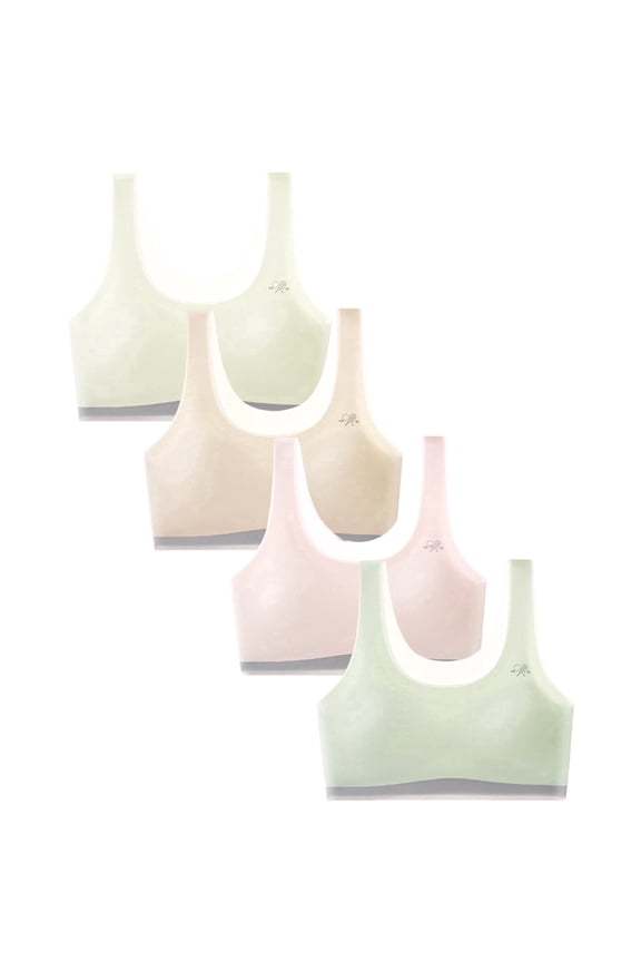 Seamless Training Bras W/ Lightweight Fixed Cups,Invisible Dig-Free Teen Bras for Girls 13-16 (4 Pack)
