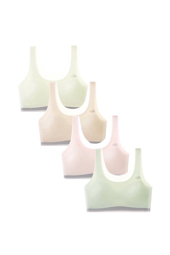 Seamless Training Bras W/ Lightweight Fixed Cups,Invisible Dig-Free Teen Bras for Girls 10-16 (4 Pack)