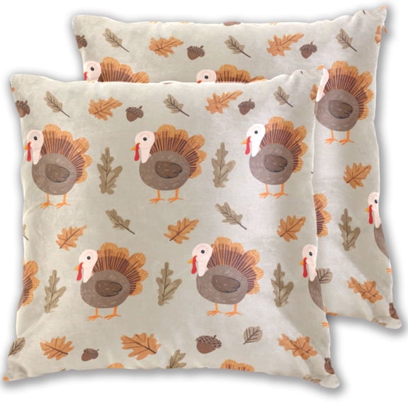 Seamless Turkey Leaves Pattern Autumn Thanksgiving Throw Pillow Covers Pillowcases 16 x 16 Inch Home Decor 2 Packs for Bedroom Sofa