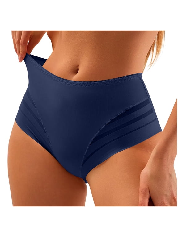 Seamless Underwear for Women Cotton Women's High Waisted Panties Shapewear Mesh Patchwork Breathable Underwear - Ladies Underwear Briefs Blue XL