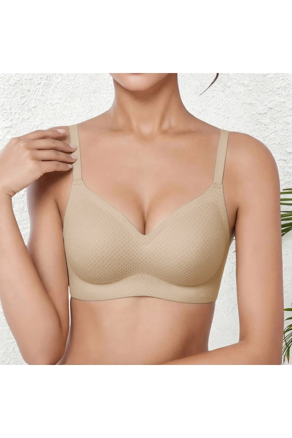 Seamless Underwire Bra for Full Coverage T Shirt Style with Honeycomb Lace Support and Lift Comfort for Everyday Wear, M, Beige