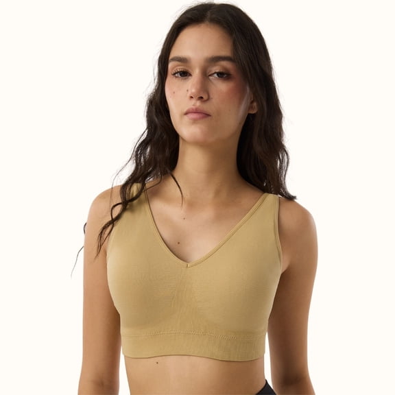 Seamless V-Neck Bra with Back Closure 9178,Sand,One Size