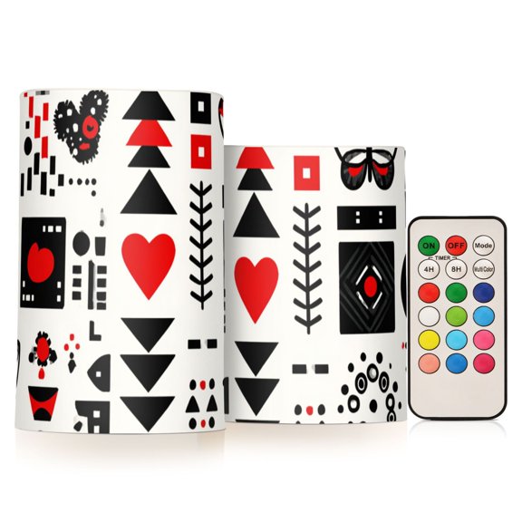 Seamless Vector with Heart Triangle Butterfly Pattern Flickering Flameless Candles LED Tealight Battery Operated with Remote Set of 2 Holiday Decor Ornaments