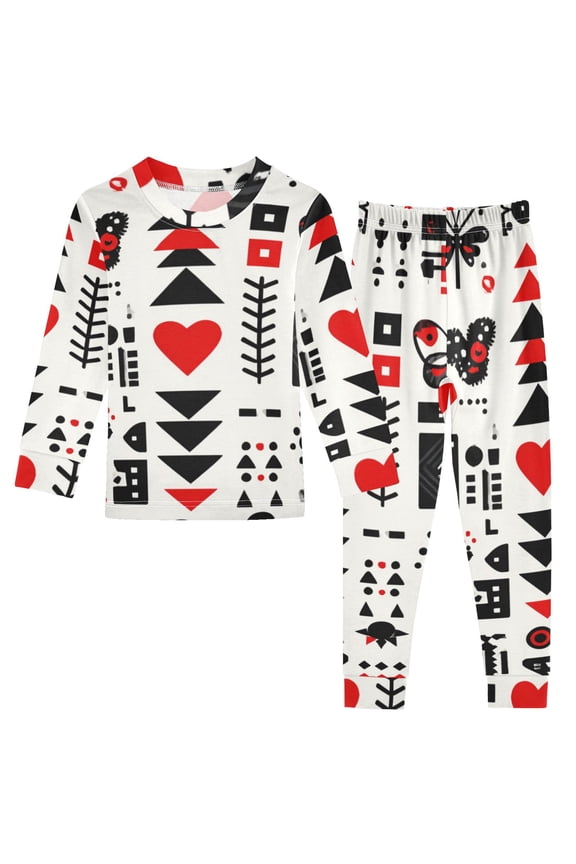 Seamless Vector with Heart Triangle Butterfly Pattern Cotton Pajama Set Long Sleeve Top and Pants Sleepwear Unisex 3T