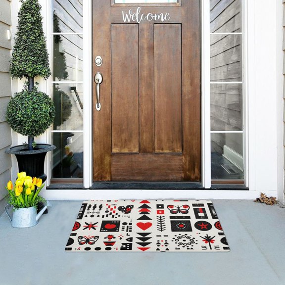 Seamless Vector with Heart Triangle Butterfly Pattern Doormats Welcome Mats Gate Pads Entryway Outdoor 32" x 20"