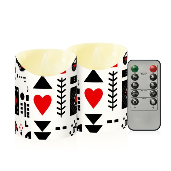 Seamless Vector with Heart Triangle Butterfly Pattern Flickering Flameless Candles with Remote Timer Battery Operated LED Tealight Set of 2 S