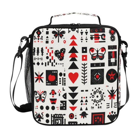 Seamless Vector with Heart Triangle Butterfly Pattern Insulated Lunch Bag Reusable Lunch Box Lunch Container with Straps