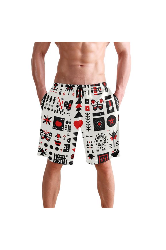 Seamless Vector with Heart Triangle Butterfly Pattern Men's Swim Trunks Beach Shorts Bathing Bottoms L