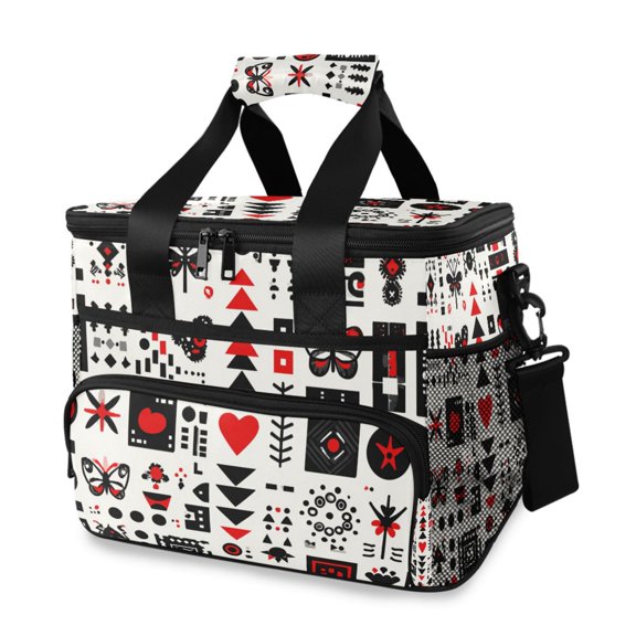 Seamless Vector with Heart Triangle Butterfly Pattern Portable Cooler Lunch Box Reusable Insulated Lunch Bag Leakproof 15L