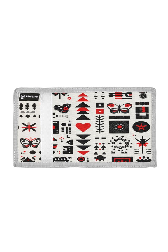 Seamless Vector with Heart Triangle Butterfly Pattern Trifold Wallets Card Holders Coin Pockets with Lanyards Portable Unisex