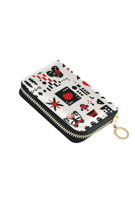 Seamless Vector with Heart Triangle Butterfly Pattern Women's Credit Card Holder PU Leather Zipper Wallet RFID Blocking
