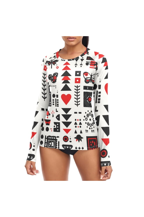 Seamless Vector with Heart Triangle Butterfly Pattern Women's Rash Guard Shirts UPF 50+ Sun Protection Clothing Long Sleeve Swim Suits XL