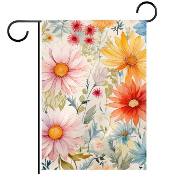 Seamless Watercolor Floral Flowers Decorative Garden Flag for All Seasons, 12 x 18 Inch Small Vertical Double Sided Outside Decoration for Yard Farmhouse
