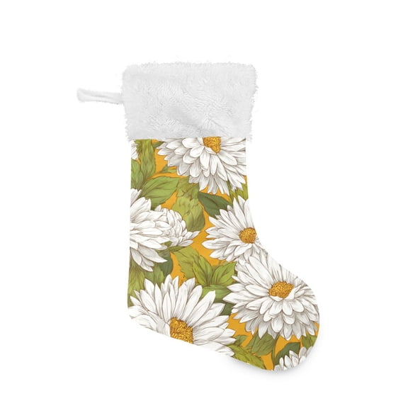 Seamless White Daisies Christmas Stockings Large Capacity 18 inch Gift Bag with Hook Xmas Holiday Decor 1 Pack