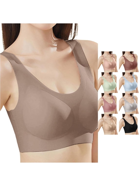 Seamless Wireless Bra For Everyday Comfort Soft Cup Full Coverage T Shirt Bra With Wide Band Adjustable Straps, B, Brown