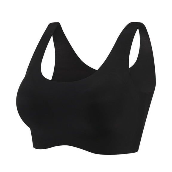 Seamless Wireless Bra Woman Super Soft Comfort Everyday Bras Cotton Spandex Underwear Breathable Sports Bra (Large, Black)