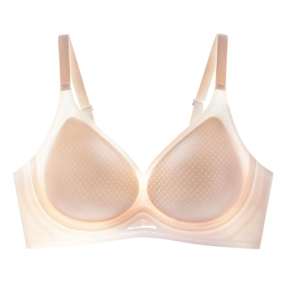 Seamless Wireless Bra Womens Comfy Plunge Push-Up Bra Underwear No Underwire Bras, Beige 34