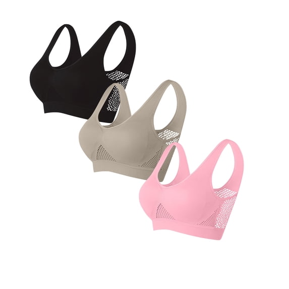 Seamless Wireless Everyday Bras - 3Pc Woman's Solid Color Gathered Together Large Size Daily Bra Underwear No Rims Navy Xl