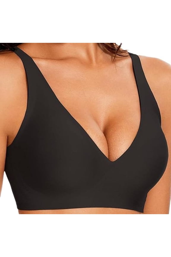 Seamless Wireless V-Neck Comfort Bra for Women, U-Back Back Fat Smoothing 3D Jelly Support Padded Everyday Underwear, Adjustable Anti-Slip Straps Multi Color Breathable Daily Sleep Casual Bra