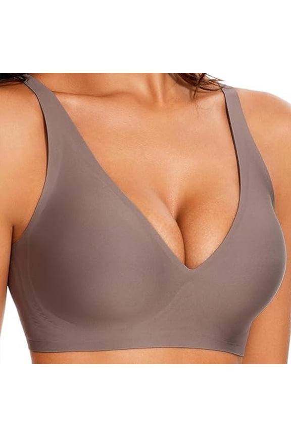 Seamless Wireless V-Neck Comfort Bra for Women, U-Back Back Fat Smoothing 3D Jelly Support Padded Everyday Underwear, Adjustable Anti-Slip Straps Multi Color Breathable Daily Sleep Casual Bra